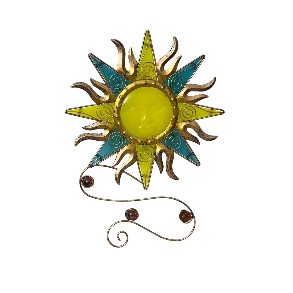 Unbranded Sun Wall Art Home Decor OS Yellow Blue Metal Mixed Celestial Sculpture